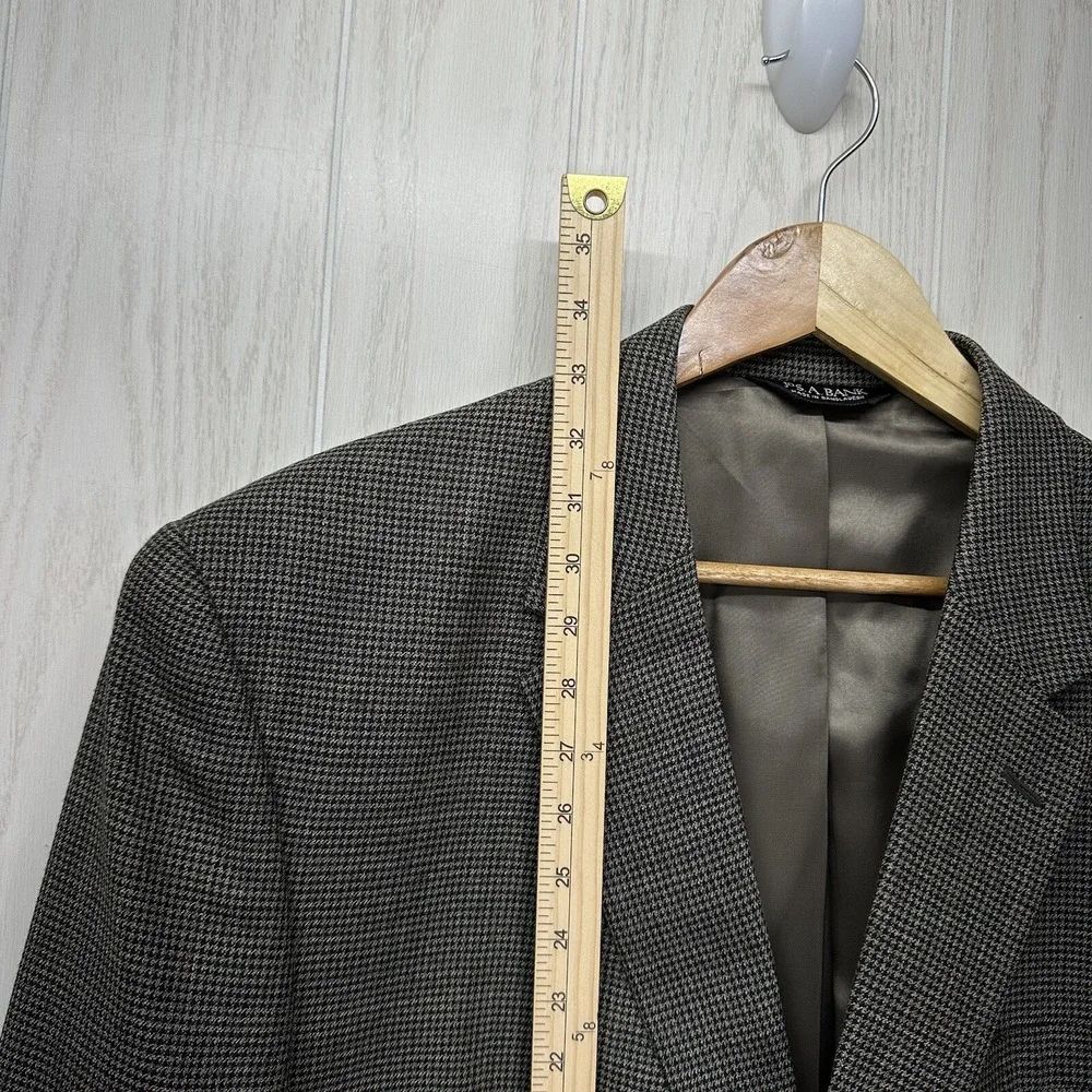 Jos A Bank Suit Sport‎ Jacket Mens 46R Black Tan Gray Houndstooth 100% Wool